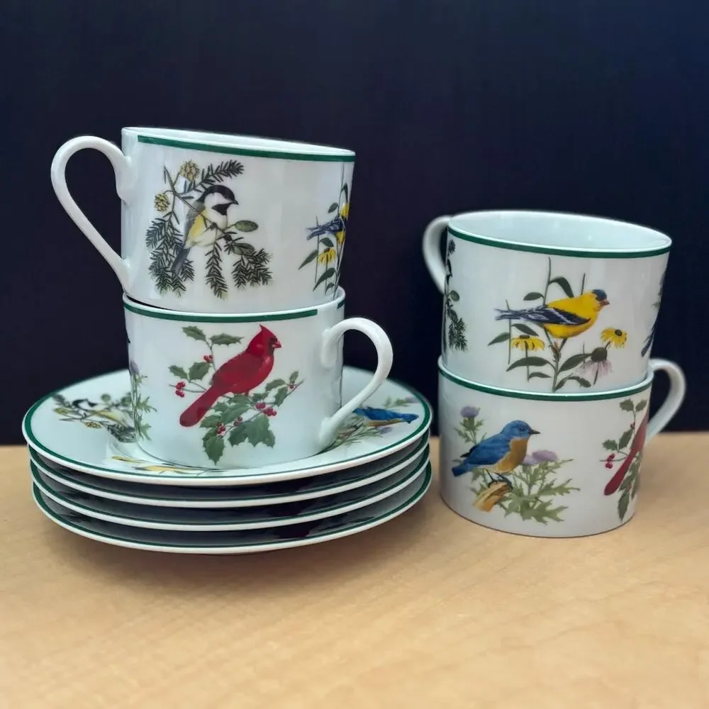 Vintage National Wildlife Federation WFE3 Songbirds Flat Cup & Saucer Set (4)